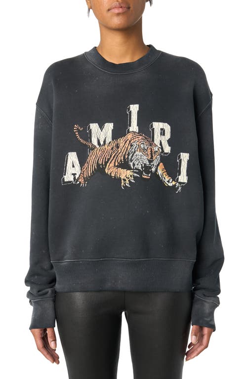 AMIRI Tiger Logo Distressed Sweatshirt in Black-Cotton Terry