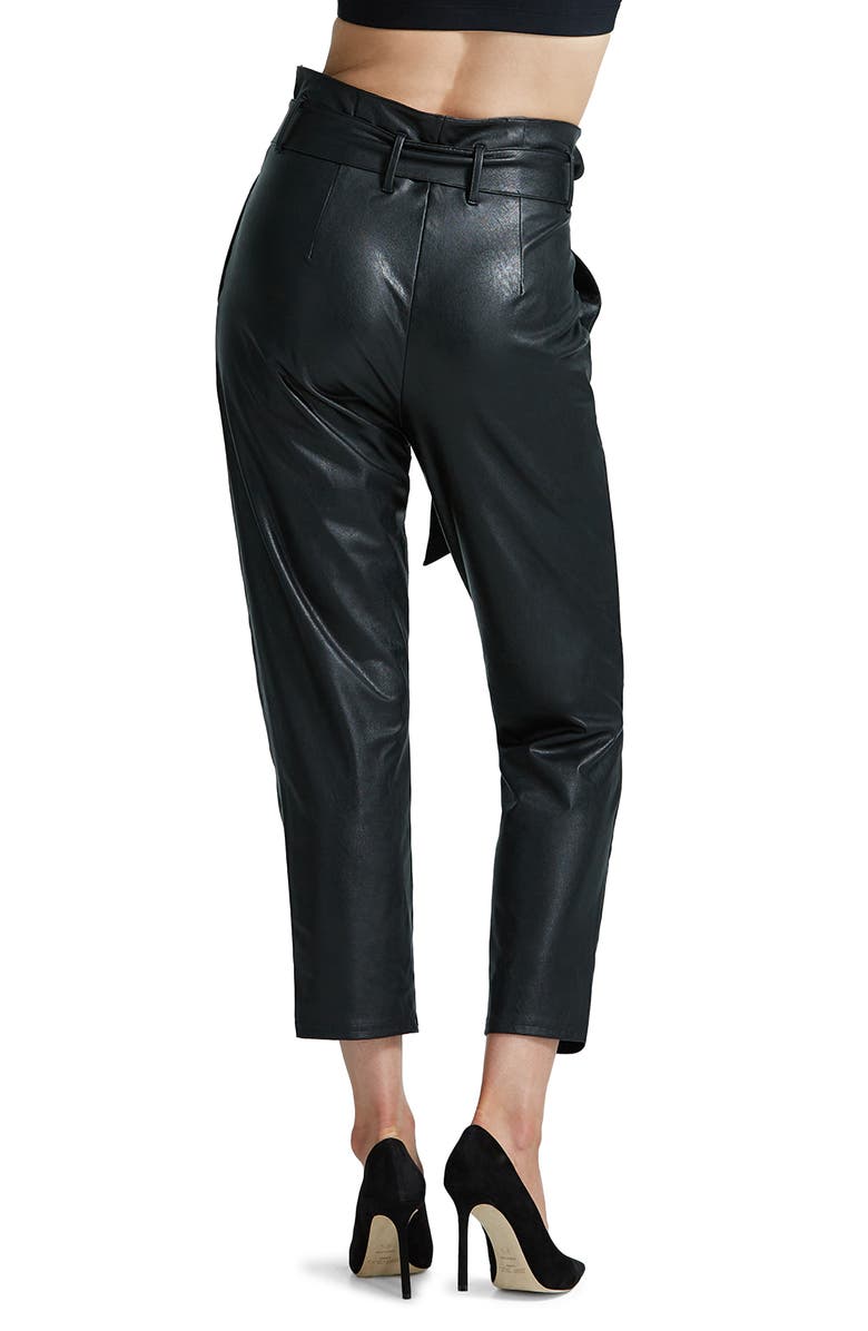Commando Paperbag Waist Faux Leather Crop Pants, Alternate, color, Black