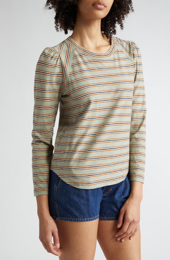 Shop Veronica Beard Mason Stripe Long Sleeve Cotton T-shirt In Sage Multi