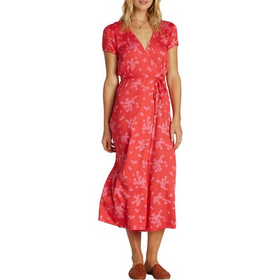 Billabong Right Timing Midi Wrap Dress, Red