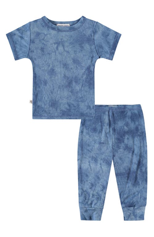 Shop Paigelauren Marble Dye Rib T-shirt & Pants Set In Blue