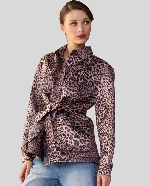 Cynthia Rowley Leopardess Satin Safari Jacket In Brown
