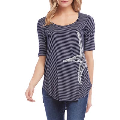 Karen Kane Starfish Stripe Shirttail Tee, Blue