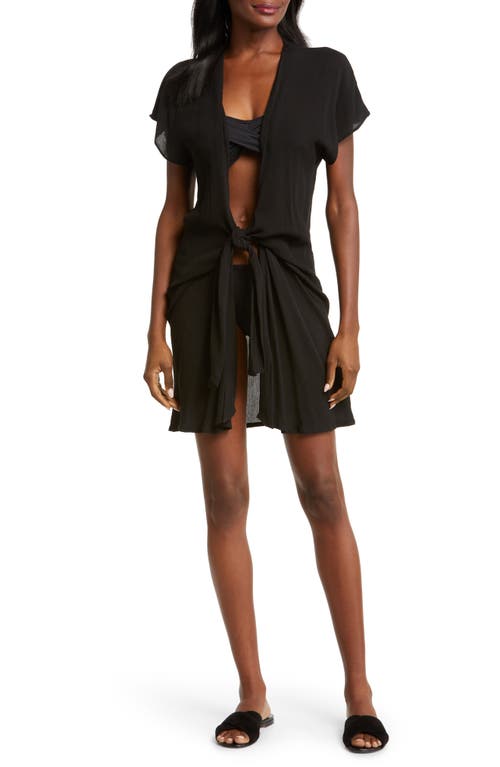 Tie Front Cover-Up Wrap Dress in Black