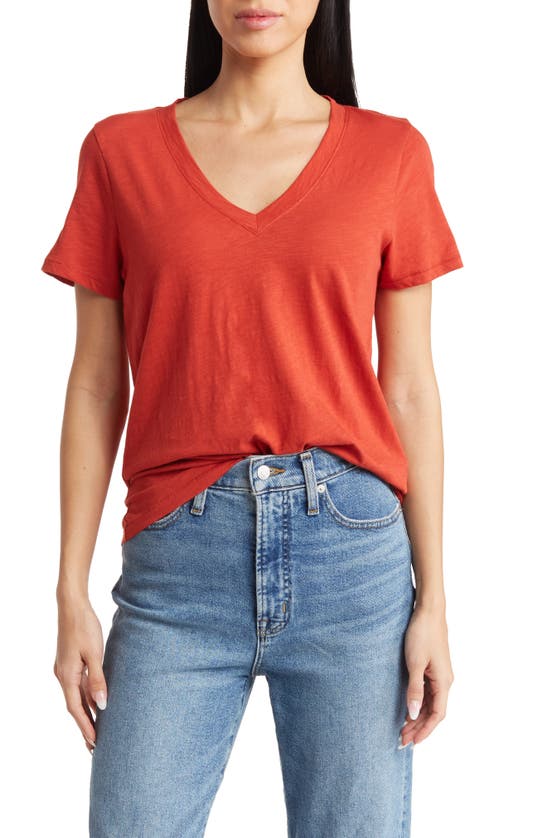 Madewell Whisper Cotton V-neck T-shirt In Etruscan Clay
