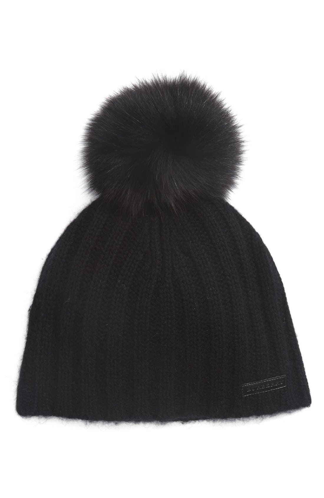 burberry fur pom pom beanie