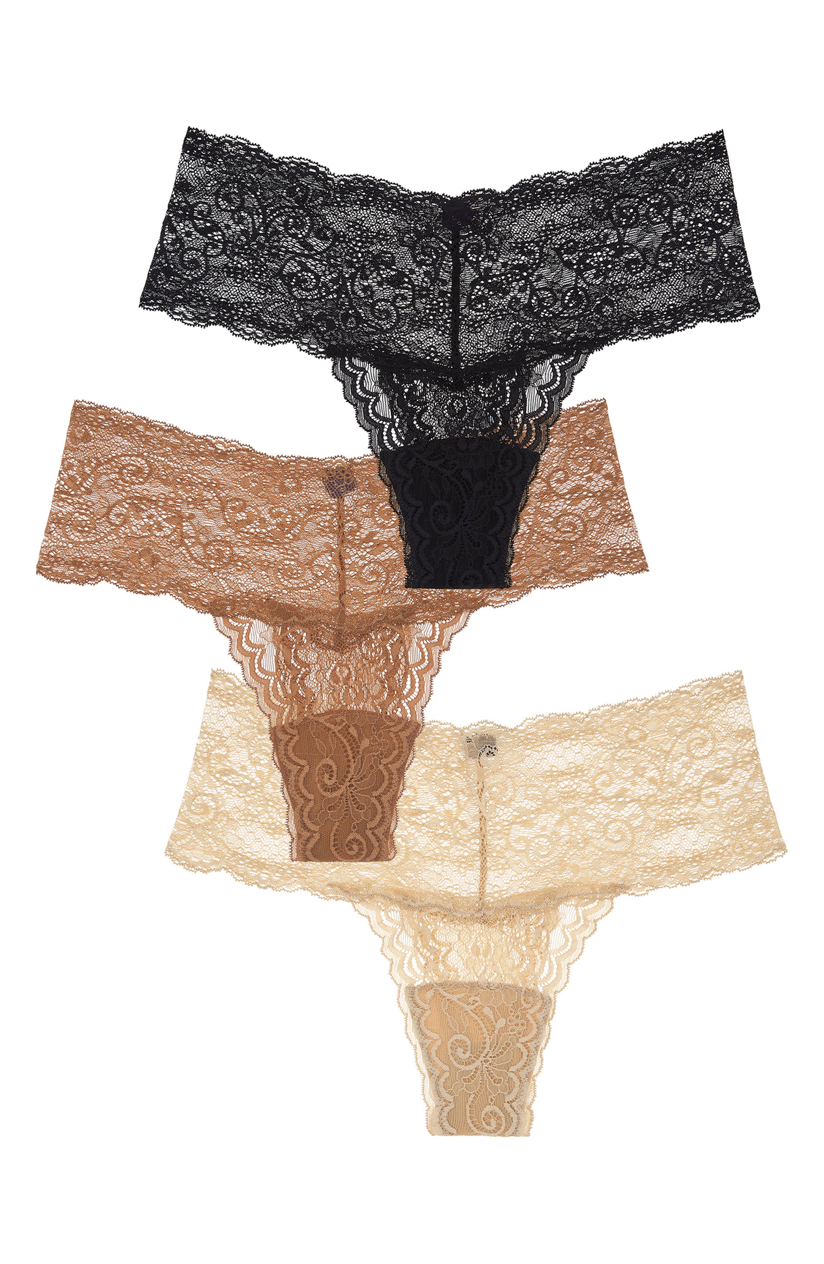 JOURNELLE Sapna 3-Pack Mid Rise Thongs in Noir /Naturelle /Carmel 