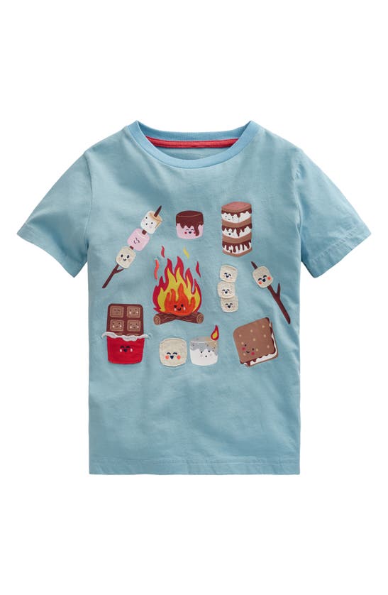 Shop Mini Boden Kids' S'mores Appliqué Cotton T-shirt In Duck Egg Blue Smores