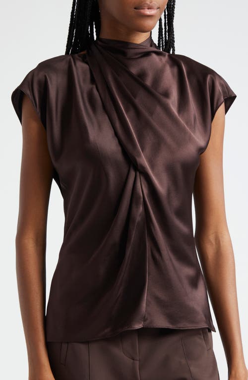 Veronica Beard Leilany High Neck Draped Top In Dark Chocolate