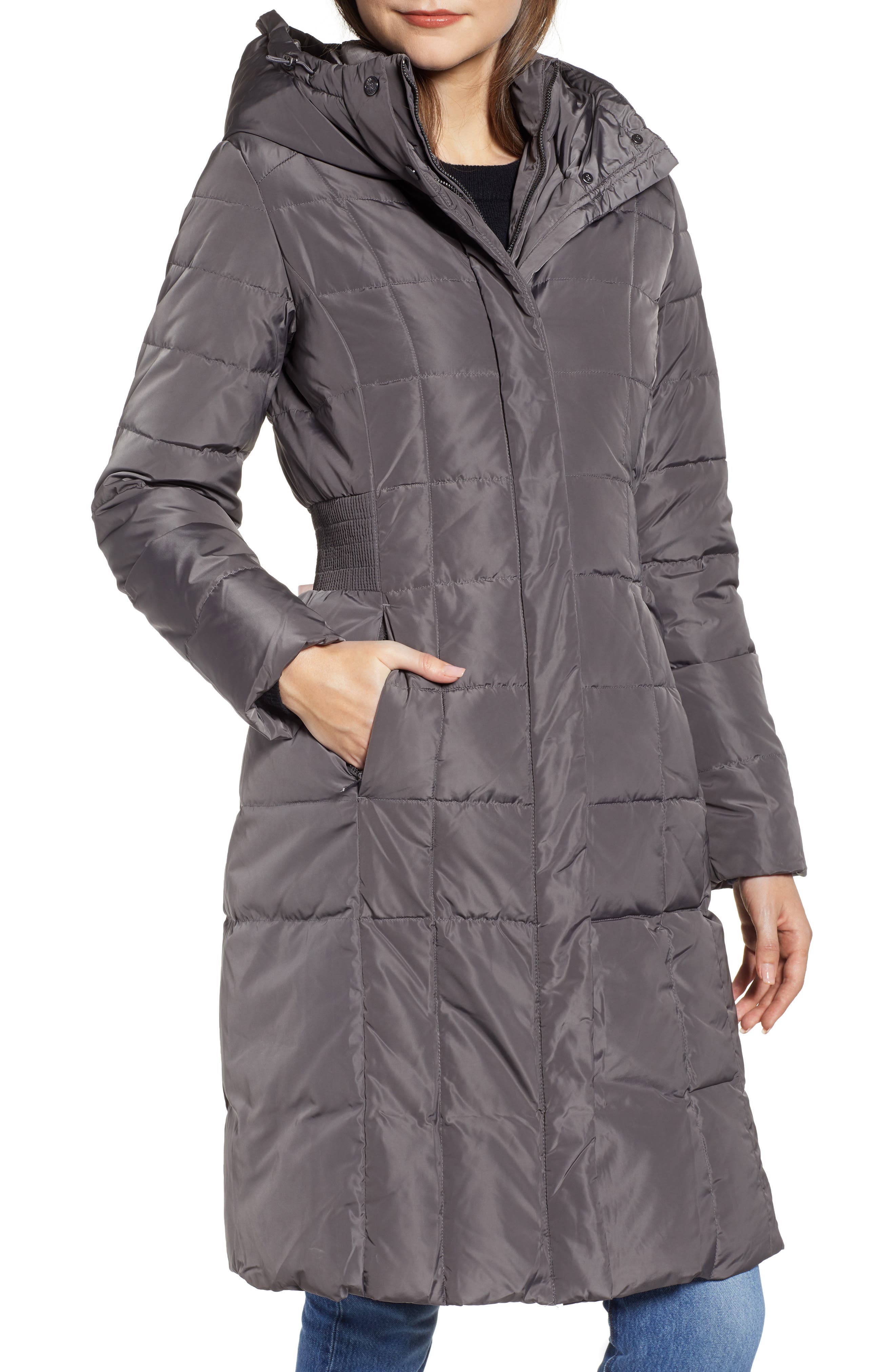 COLE HAAN SIGNATURE | Puffer Zip Bib Insert Hooded Down Jacket ...