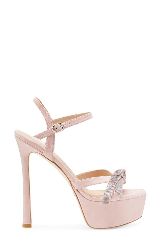 Stuart Weitzman Mega Crystal Bow Platform Sandals In Ballet