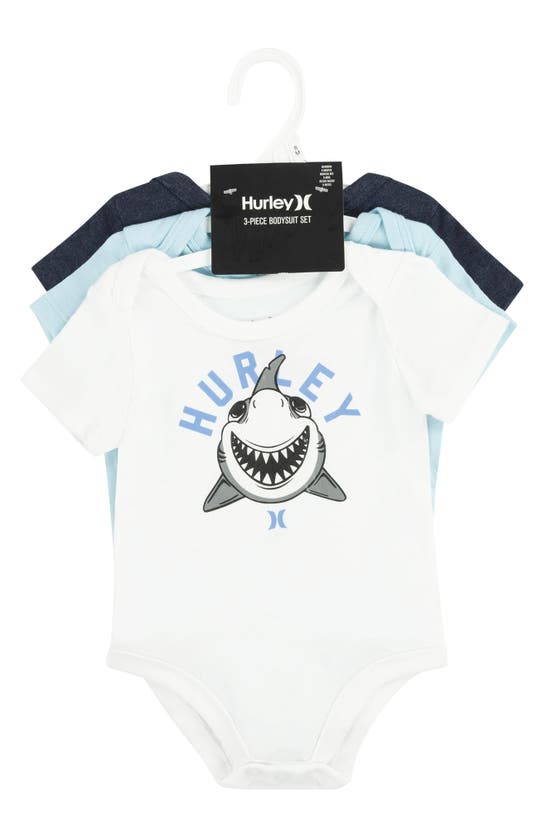 Shop Hurley Assorted 3-pack Bodysuits In Glacier Ice