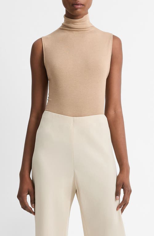 Shop Vince Sleeveless Modal Turtleneck Top In Cashew