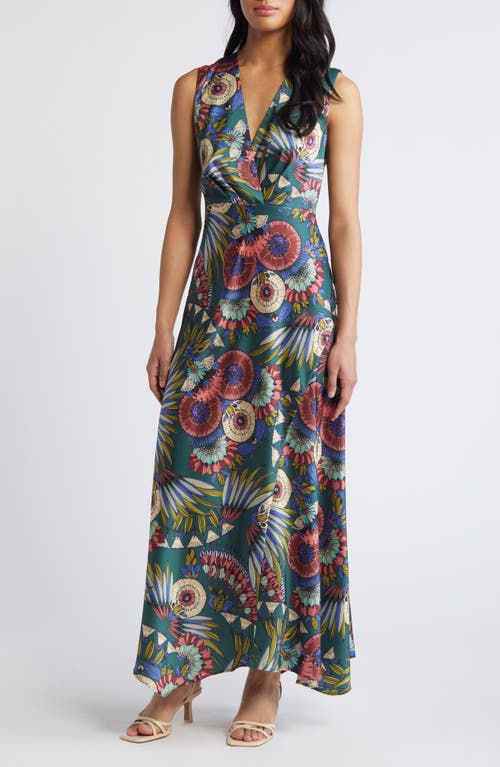 Shop Sam Edelman Feather Floral Satin Maxi Dress In Green Multi