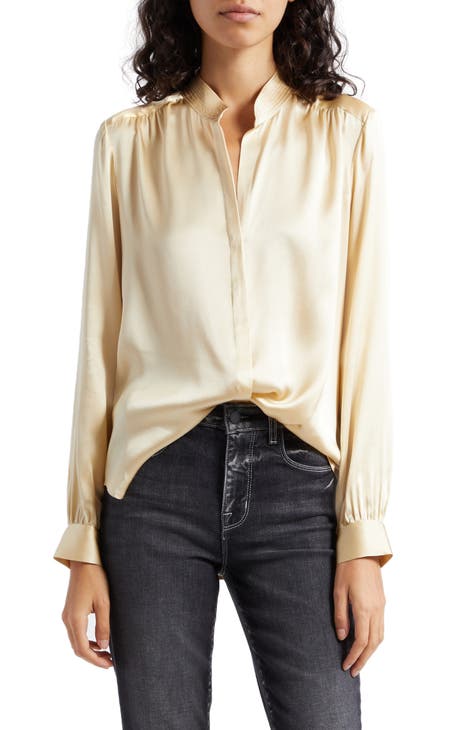 Ladies Luxury Satin Silk Blouse Casual OL Work Long Sleeve Button Top  Shirts Tee 