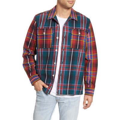 Obey Capitol Plaid Button-Up Flannel Shirt Jacket, Green