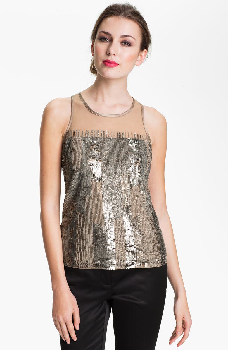 Adrianna Papell Illusion Yoke Sequin Mesh Camisole | Nordstrom