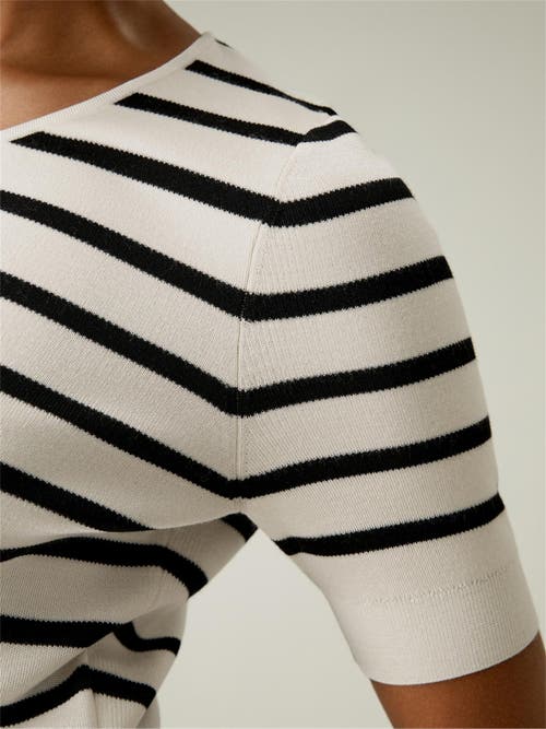Shop Lilysilk Silk Striped Cropped Knit Top In White With Black Stripes