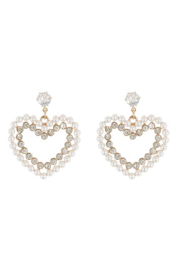 Shop Cara Crystal & Imitation Pearl Heart Drop Earrings In Gold/pearl