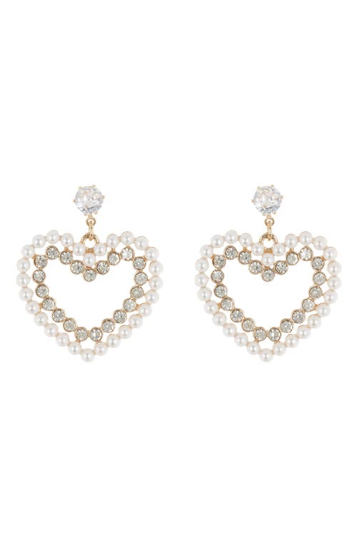 Shop Cara Crystal & Imitation Pearl Heart Drop Earrings In Gold/pearl