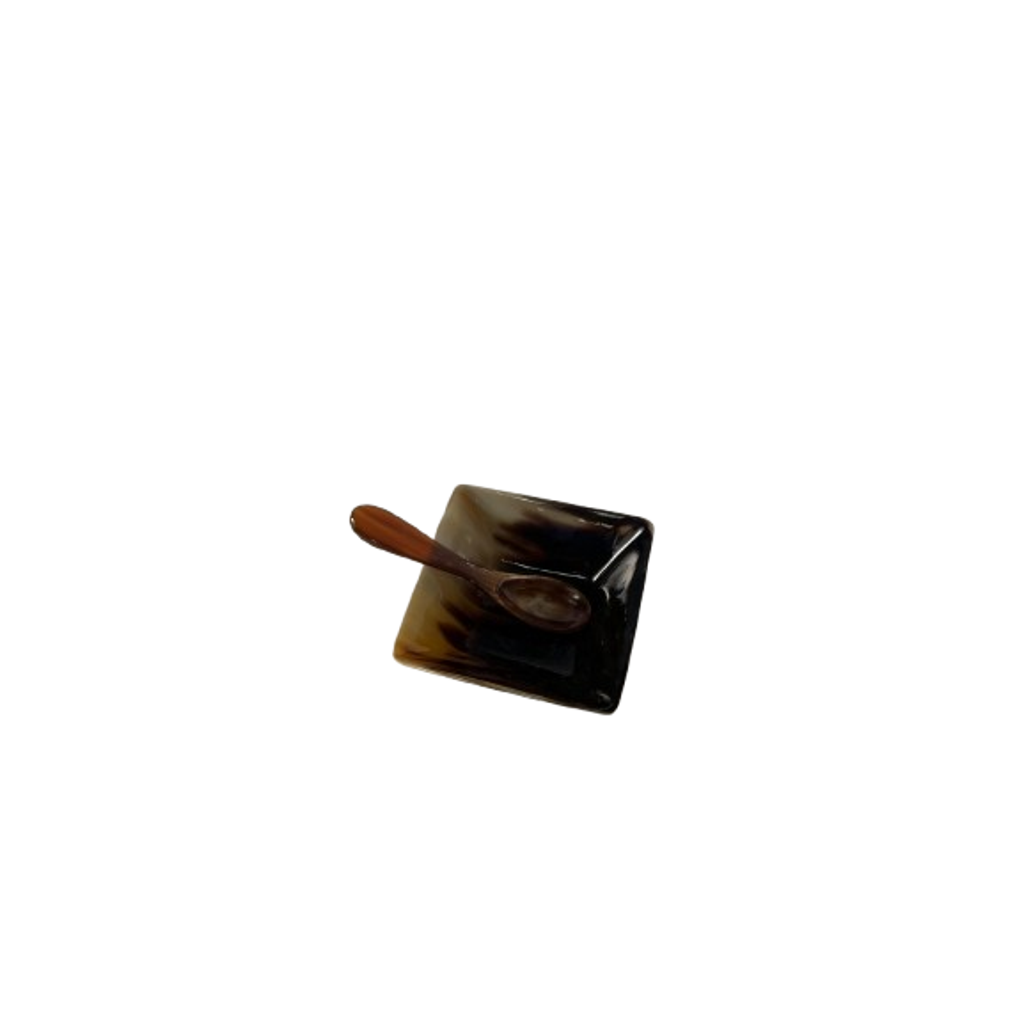 Maadili Collective Horn Spice Bowl With Spoon In Brown