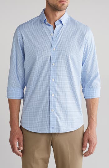 Shop David Donahue Gingham Check Casual Cotton Button-up Shirt In White/blue