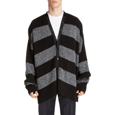 Balenciaga Stripe Oversize Cardigan Sweater, Black