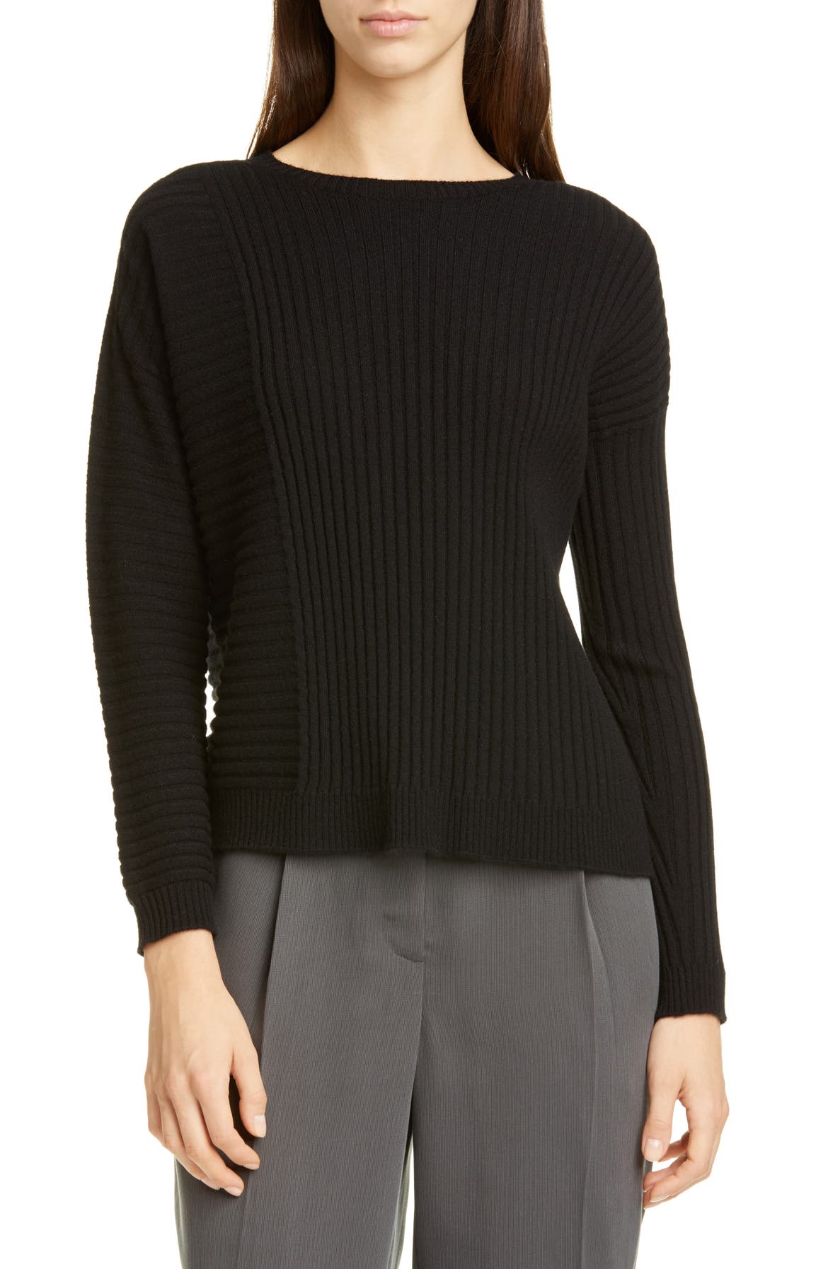 Eileen Fisher Bateau Neck Ribbed Cashmere Sweater | Nordstrom