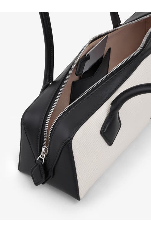 Alaïa Le Teckel Zip Shoulder Bag In Canvas And Leather In Ecru
