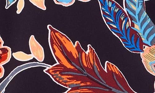 Shop Chaus Print Cold Shoulder Top In Navy/burgundy/mustard