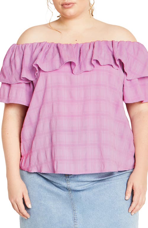 City Chic Christy Off The Shoulder Ruffle Top In Violet