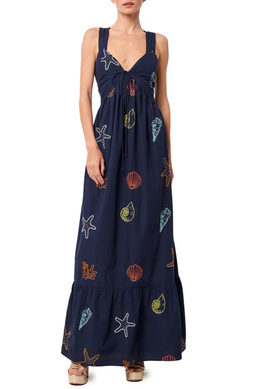 CIEBON Trina Sea Creature Print Cotton Maxi Dress Navy at Nordstrom,