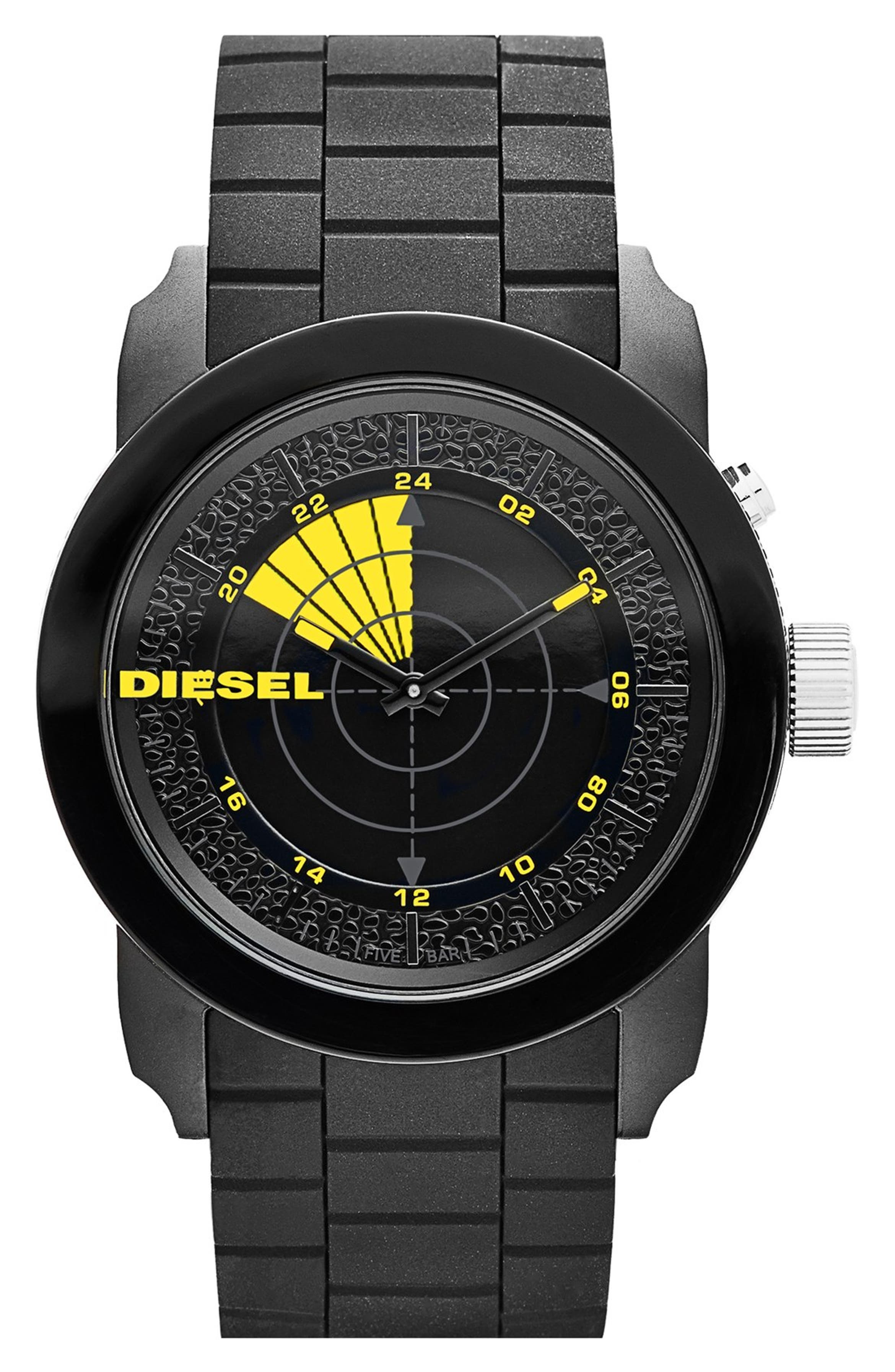 DIESEL® 'Radar Effect' Silicone Strap Watch, 44mm | Nordstrom