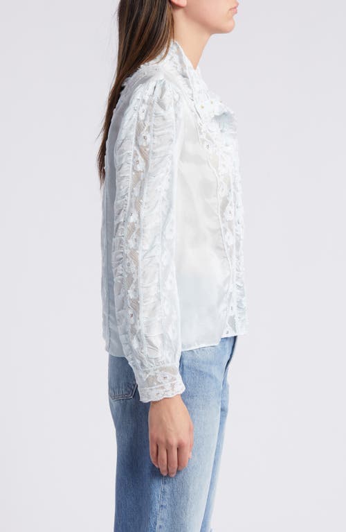 Shop Loveshackfancy Jacque Lace Paneled Button-up Shirt In Ice Blue