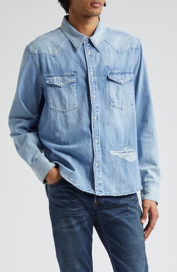 VISVIM Social Sculpture Cotton Denim Snap-Up Shirt | Nordstrom