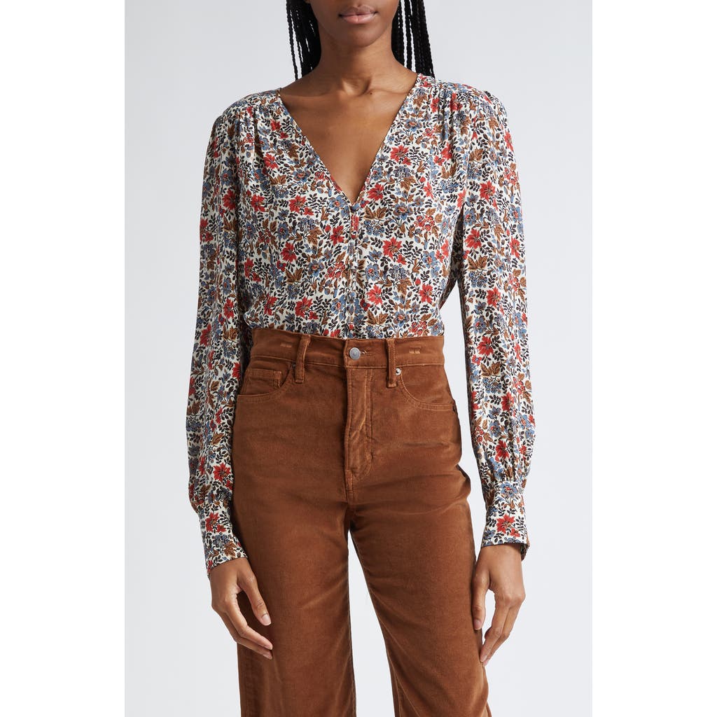 Veronica Beard Sura Floral Shirt In Ivory Multi