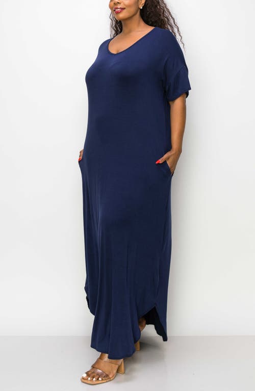 Shop L I V D Short Sleeve Jersey Maxi Dress In Navy