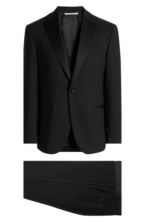 Jack Victor Ezra Notched Lapel Black Wool Tuxedo In Black