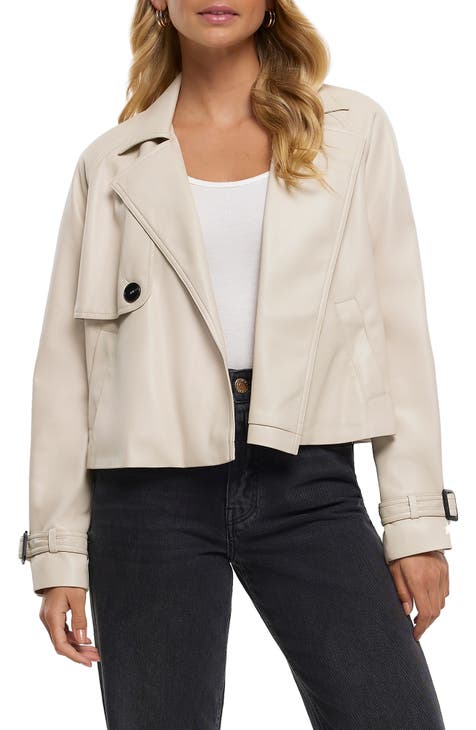 Faux Leather Crop Trench Coat