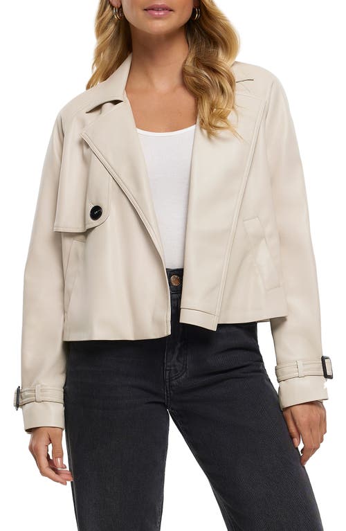 Faux Leather Crop Trench Coat in Cream