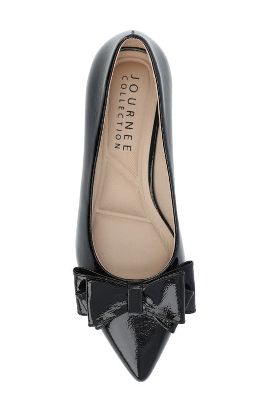 Journee Collection Ophelia Bow Pointed Toe Flat In Patent/ Black