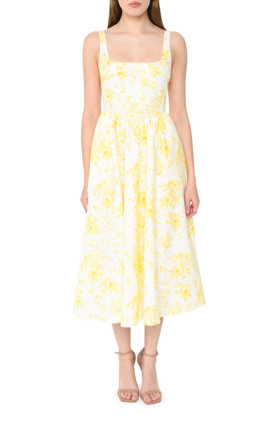Shop Wayf Desi Floral Print Sleeveless Stretch Cotton Maxi Dress In Yellow Roses
