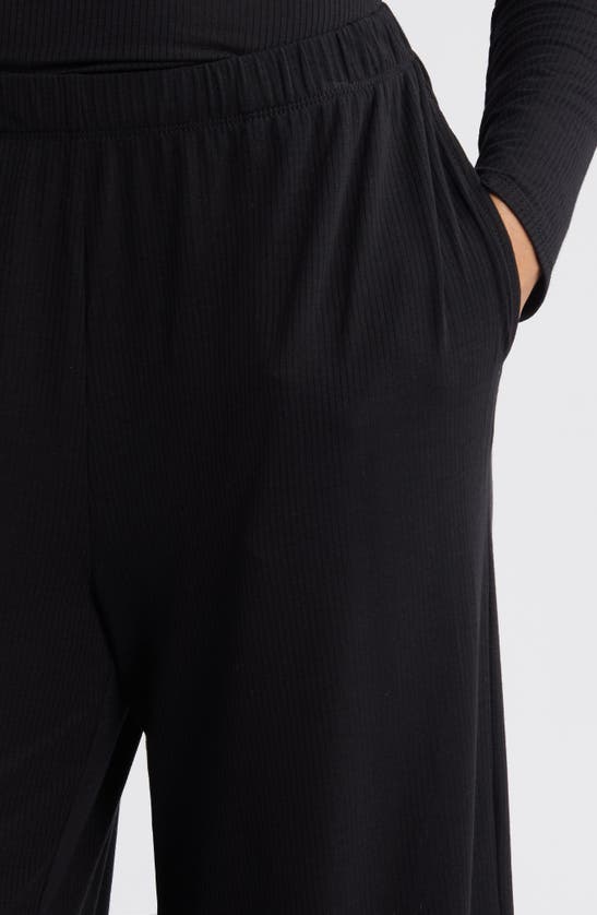 Shop Open Edit Sheer Rib Wide Leg Pajama Pants In Black