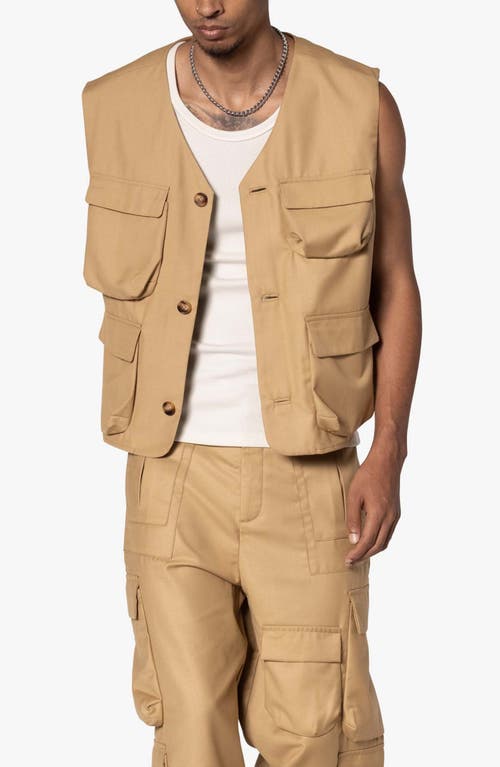 Shop Mnml Bonded Cotton Gabardine Cargo Vest In Tan