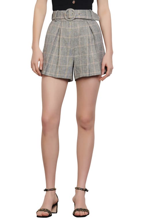 sandro Belted Plaid Shorts in Grey /Beige