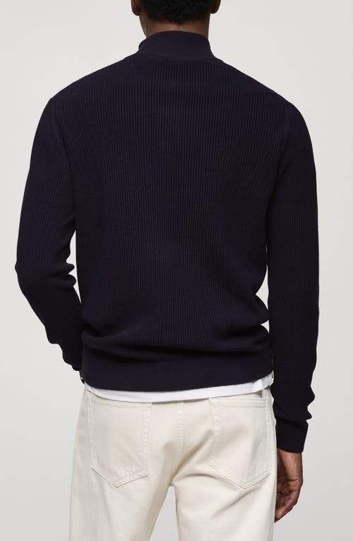 Shop Mango Perkins Half Zip Sweater In Dark Navy