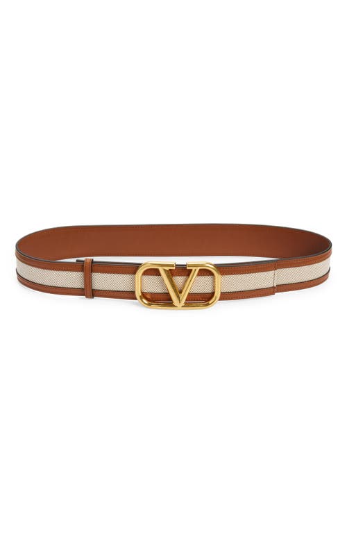 Valentino Garavani Vlogo Canvas & Leather Belt In Brown