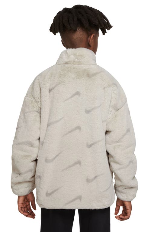 Shop Nike Kids' Sportswear Print Faux Fur Jacket In Light Bone/iron Ore