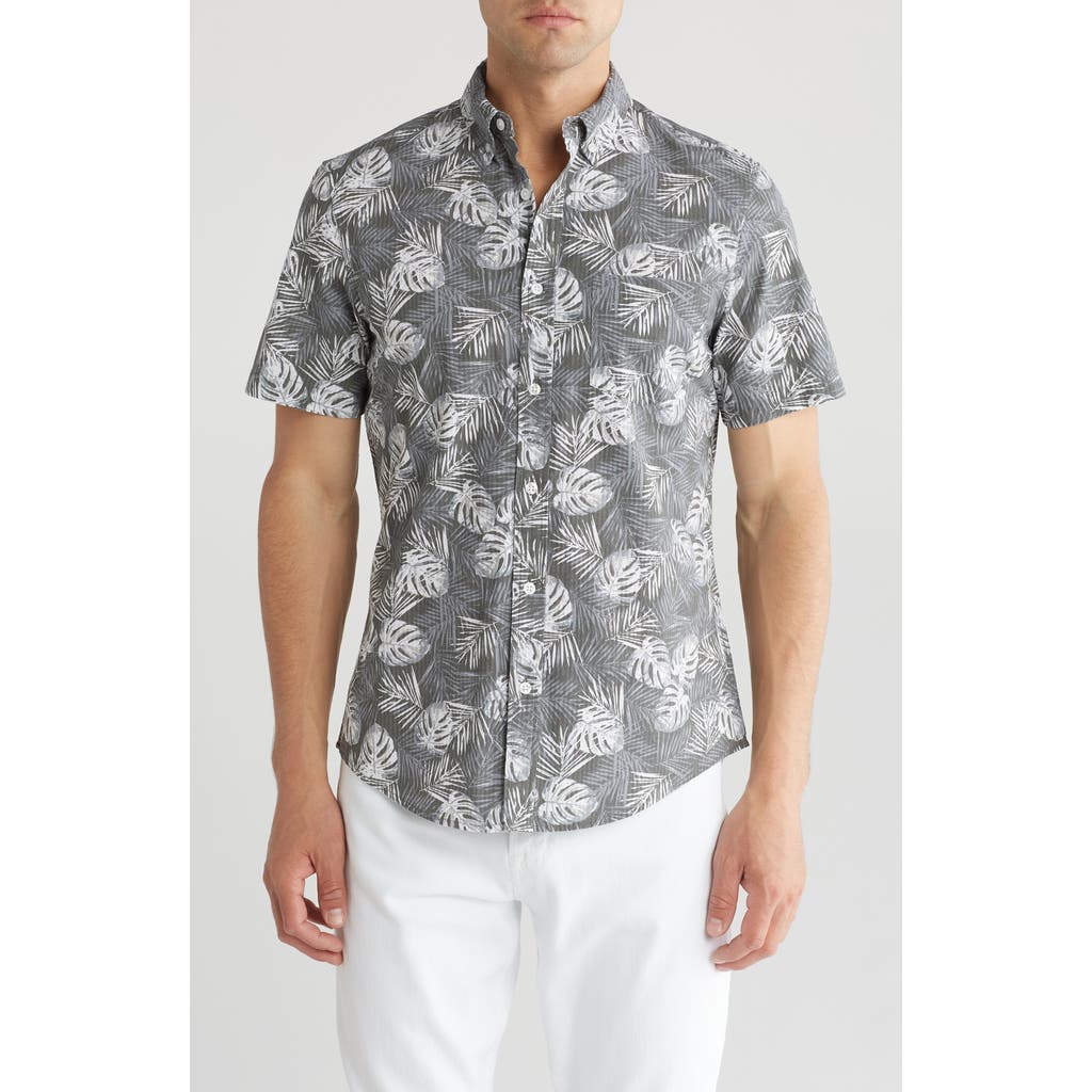 14th & Union Palm Print Seersucker Button-down Shirt In Gray
