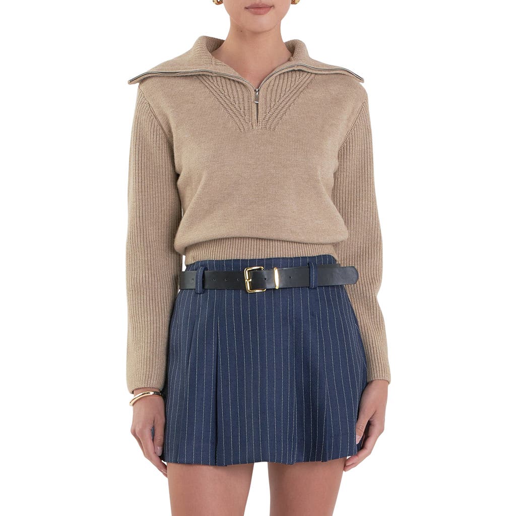 English Factory Platter Collar Quarter-zip Sweater In Taupe